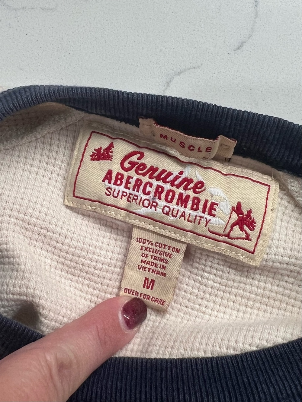 VTG Abercrombie & Fitch Thermal Waffle Logo Shirt Men’s Sz M Muscle Y2K - Picture 4 of 4